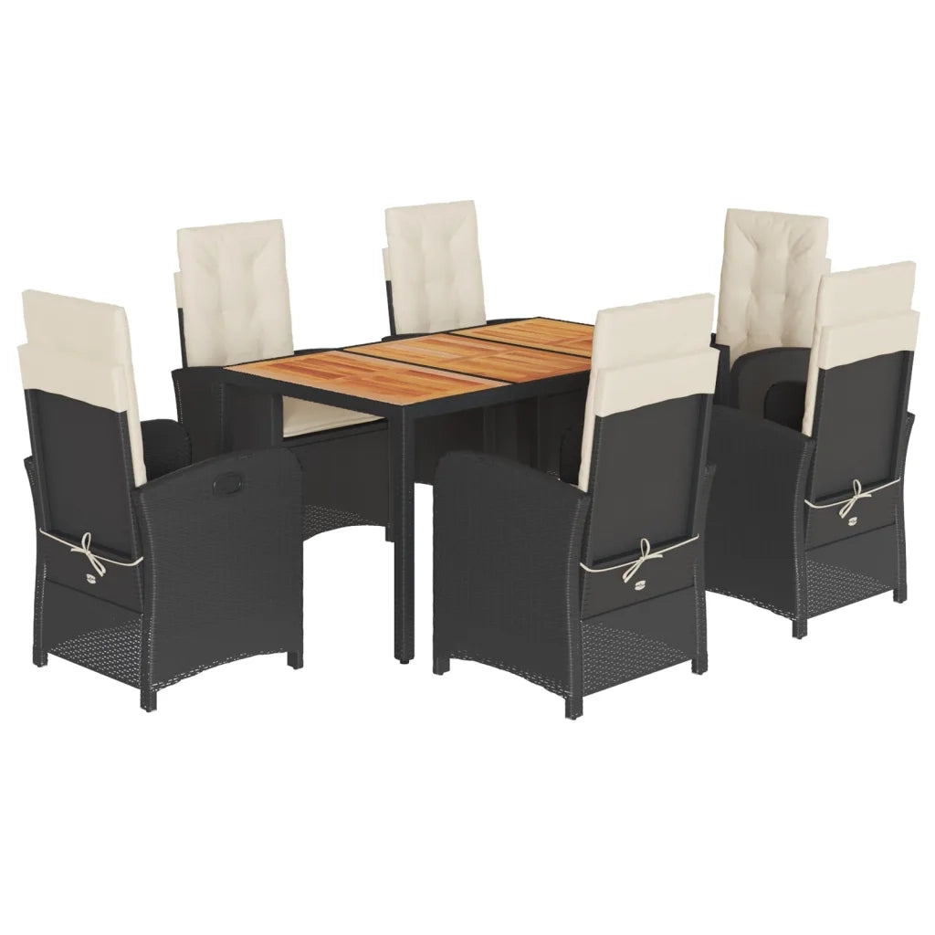 Set da Pranzo da Giardino 7 pz Nero con Cuscini in Polyrattan