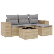 Set Divano da Giardino 5 pz | Set Salotto da Giardino con Cuscini Beige in Polyrattan