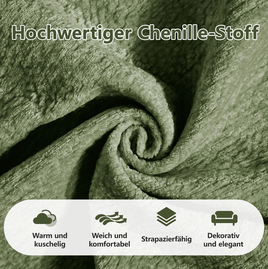 Divano modulare in chenille verde; 260x149x90 cm