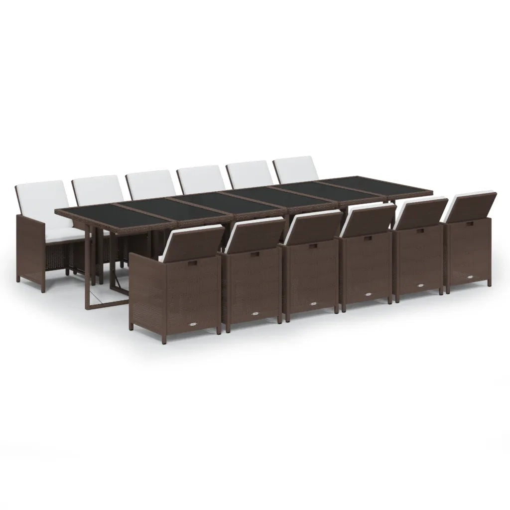 Set da Pranzo per Giardino 13 pz con Cuscini Polyrattan Marrone cod mxl 38873