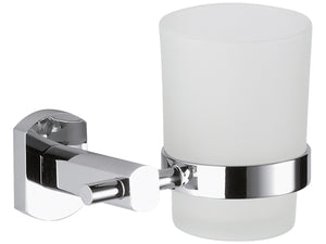 Portabicchiere da muro in vetro sabbiato con supporto cromato - serie forma