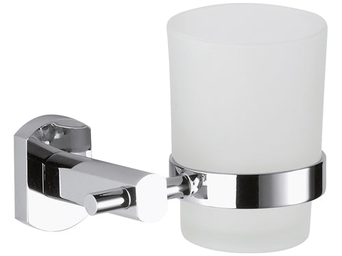 Portabicchiere da muro in vetro sabbiato con supporto cromato - serie forma