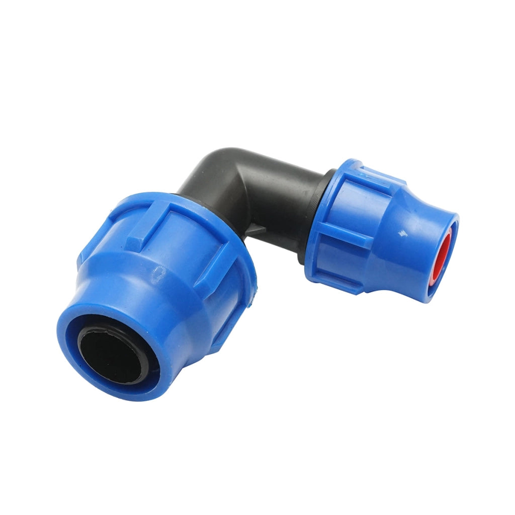 Gomito di raccordo a compressione ridotto D32x25mm per sistemi di irrigazione