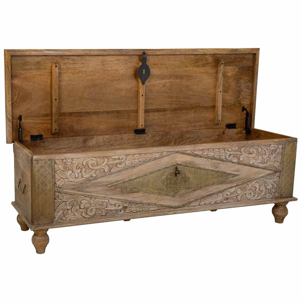 Bauletto in legno intagliato artigianale, 150x45x46h cm