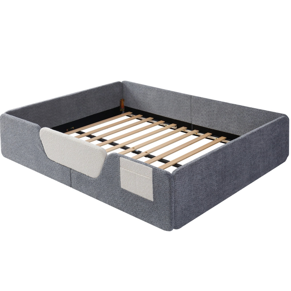 Letto imbottito 140x190 cm con sponde laterali rimovibili in velluto grigio
