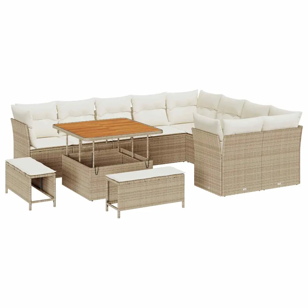 Set Divano da Giardino 12 pcs Beige polyrattan