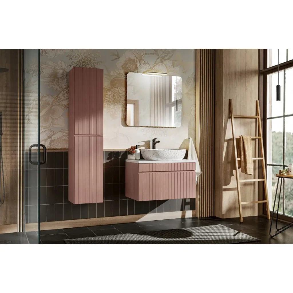 Colonna da bagno ICON 160 cm – 2 porte – Finitura rosa cipria – Mobile sospeso moderno