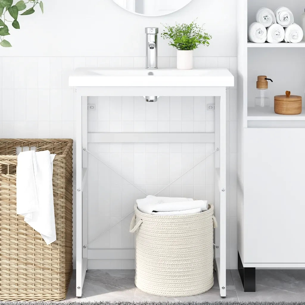 Struttura per Lavabo da Bagno Bianca 59x38x83 cm in Ferro 338497