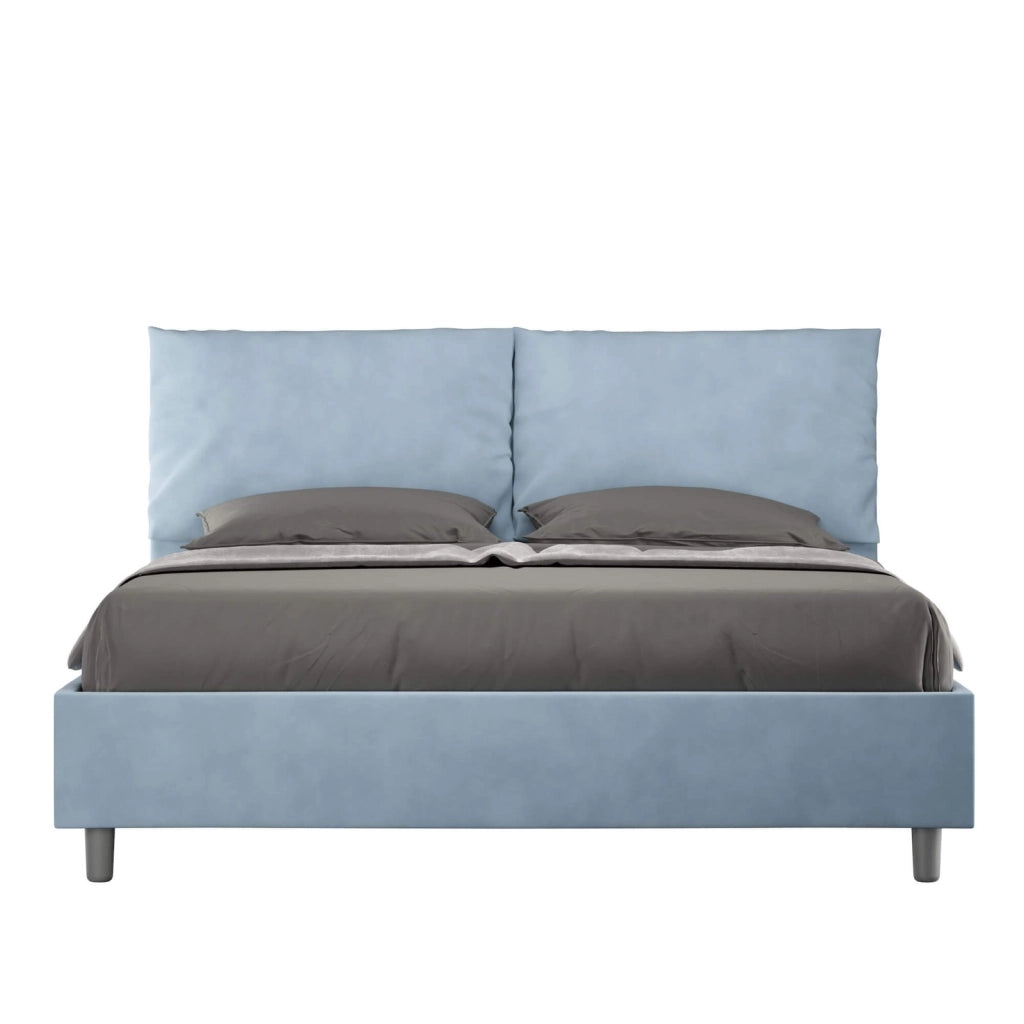 Letto matrimoniale senza rete imbottito 160x200 microfibra azzurro Antea