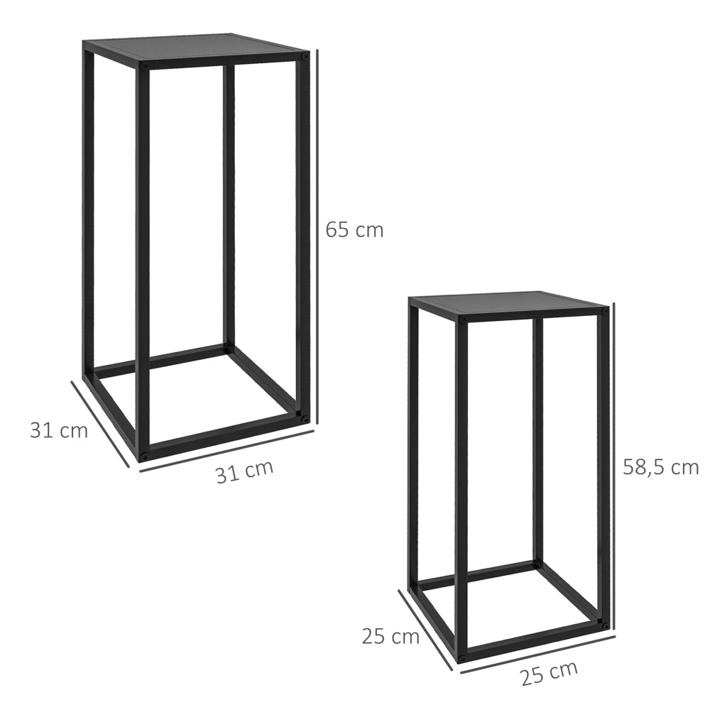 Set di 2 supporti per piante, sgabelli per piante con gambe in acciaio, design scandinavo, supporti per fiori da giardino e balcone, neri