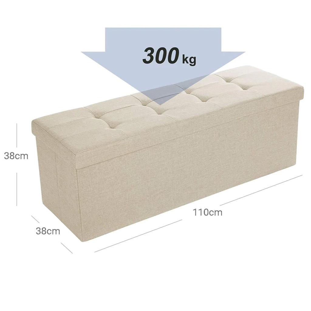 Panca contenitore 110 x 38 x 38 cm grande pouf pieghevole per 3 persone tessuto di lino beige 12_0004123