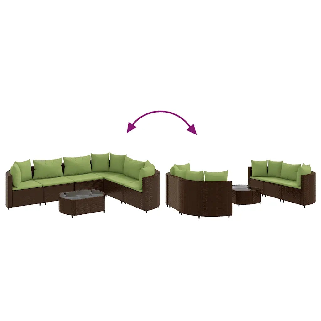 Set Divani da Giardino 7 pz con Cuscini Marrone in Polyrattan