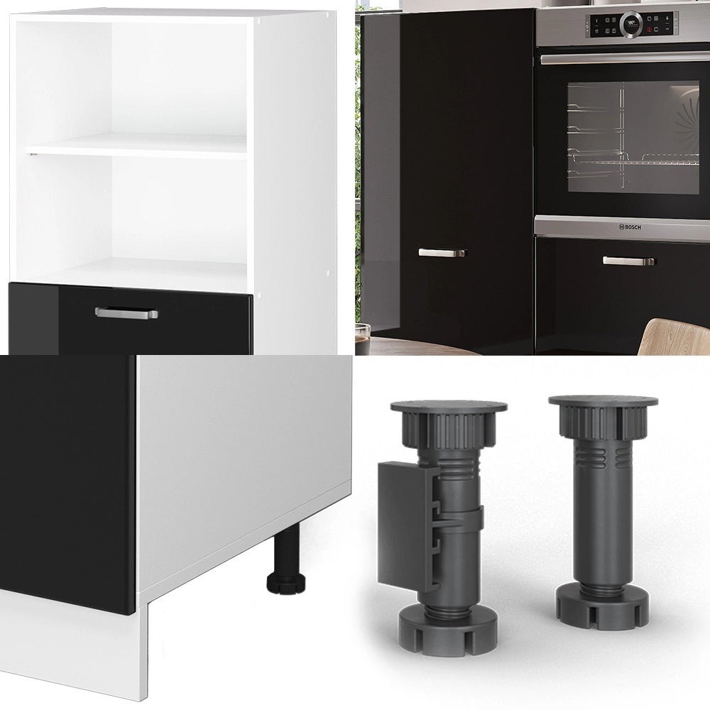 Cucine componibili piccole R-Line Nero lucido/Bianco 180 cm senza piano di lavoro Vicco