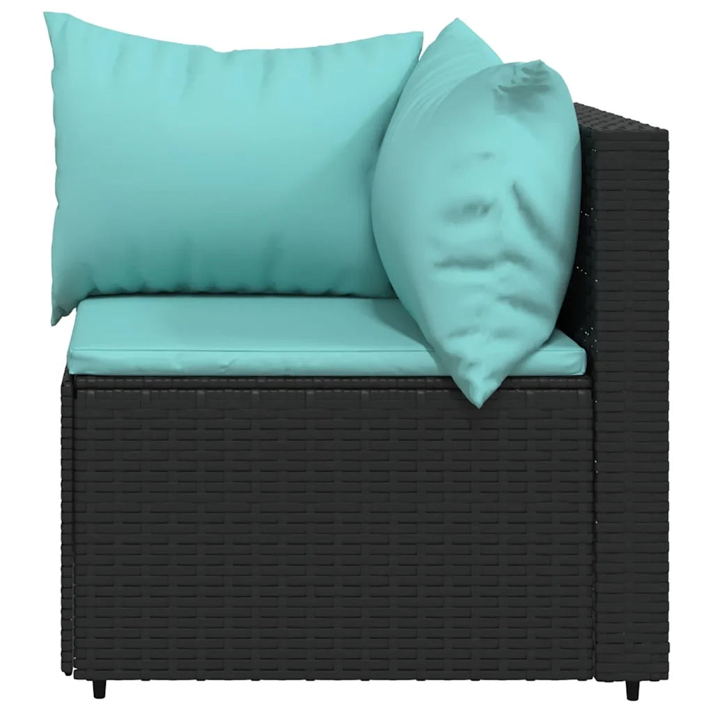 Divano Angolare da Giardino con Cuscini in Polyrattan Nero 319793
