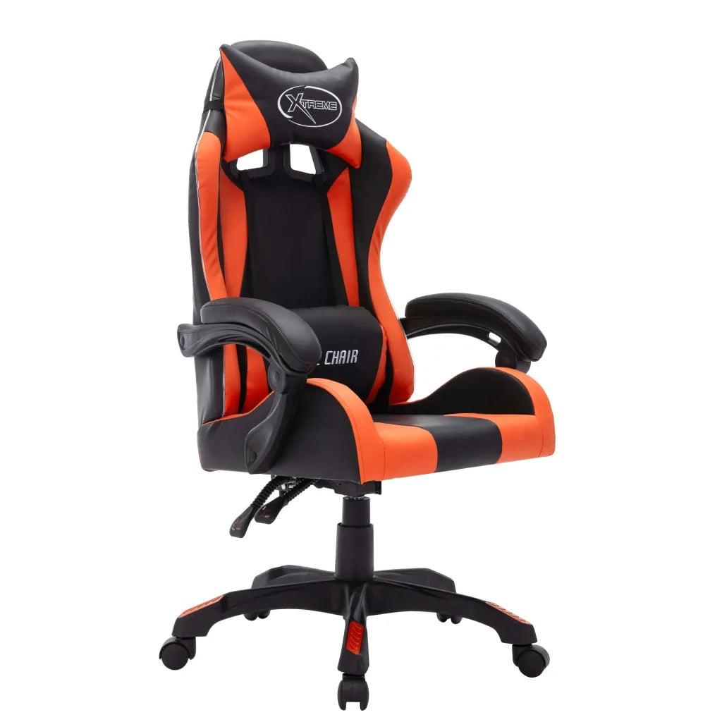 Sedia da Ufficio | Sedia da Gaming con Luci a LED RGB Arancione e Nera Similpelle