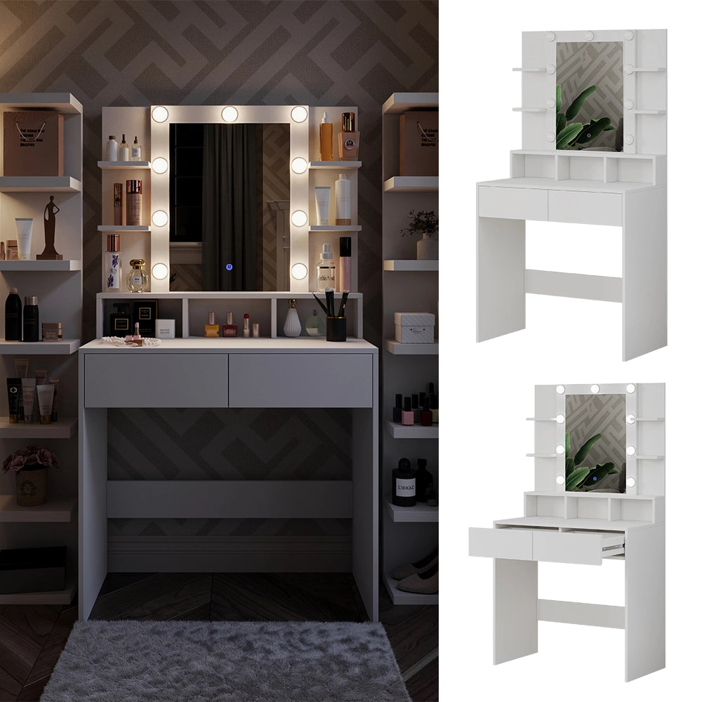 Vicco Tavolo da toeletta Bianco 80 cm con illuminazione a LED