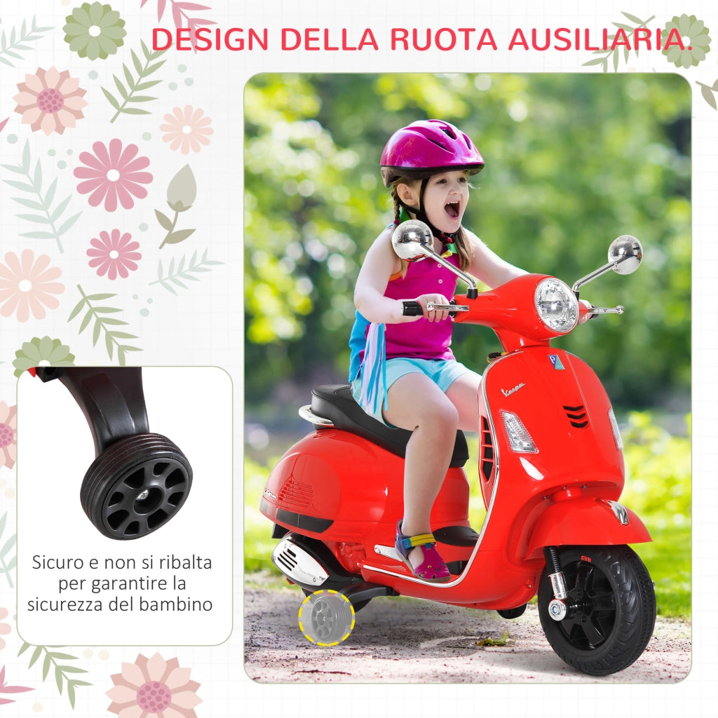 Moto Elettrica per Bambini Design Vespa, Batteria 6V con Suoni e Luci, Et¨¤ 3-6 Anni, Rosso