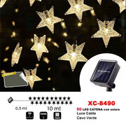 Trade Shop - Catena Luminosa 50 Led Stelle Luminose Luce Ad Energia Solare Luce Calda Xc-8490 -