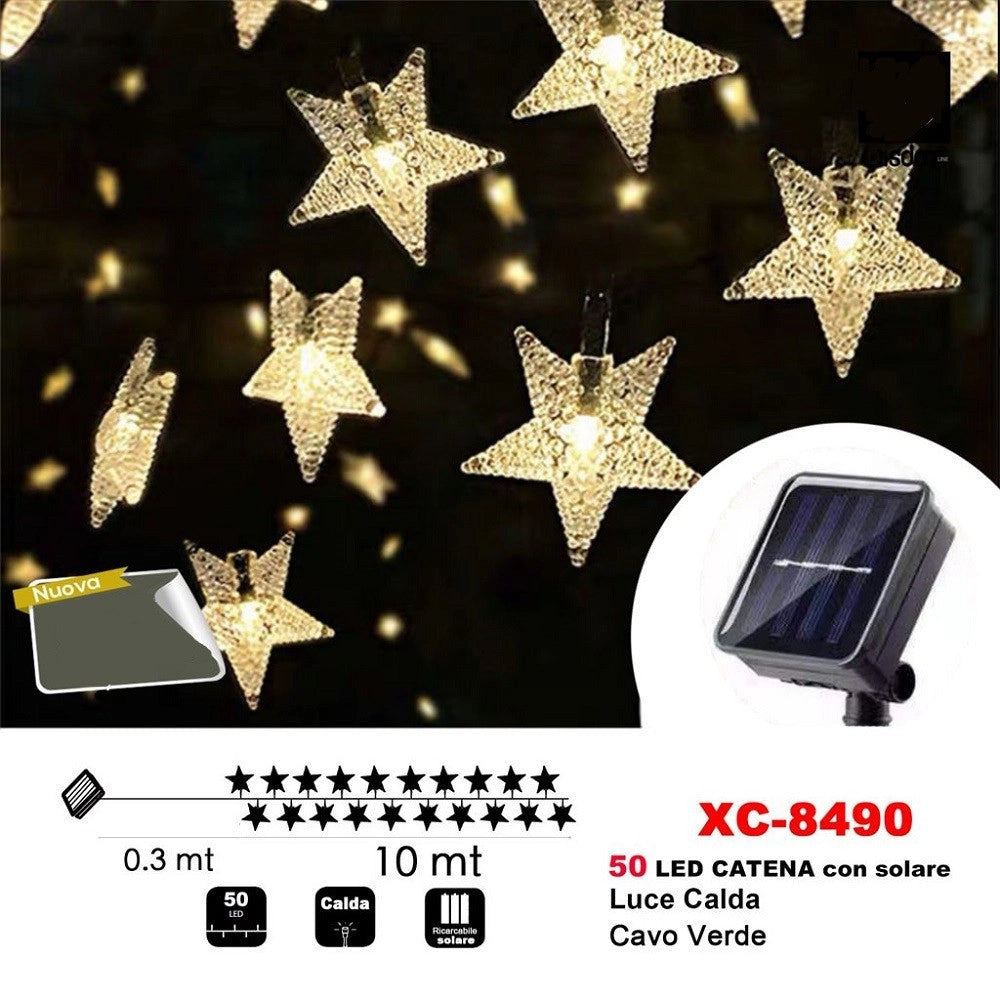 Trade Shop - Catena Luminosa 50 Led Stelle Luminose Luce Ad Energia Solare Luce Calda Xc-8490 -