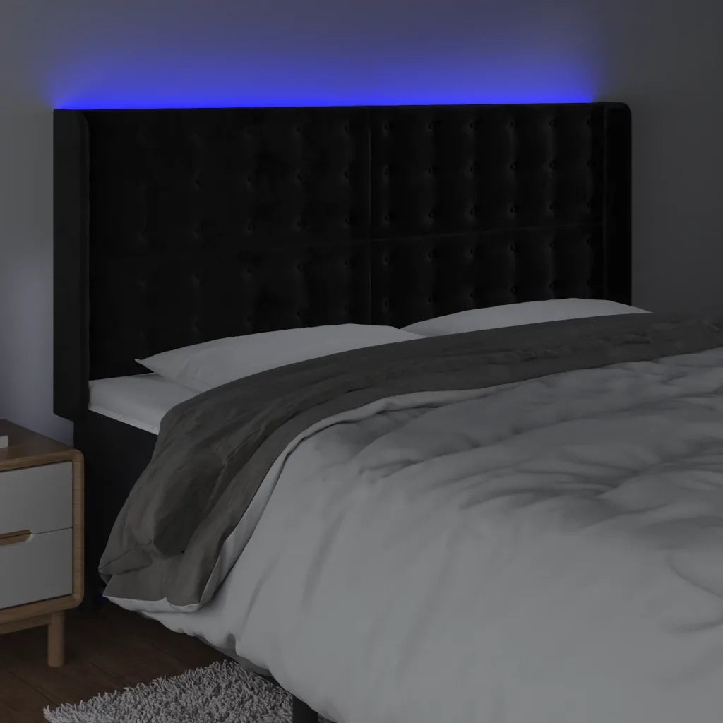 Testiera a LED Nera 183x16x118/128 cm in Velluto 3124544