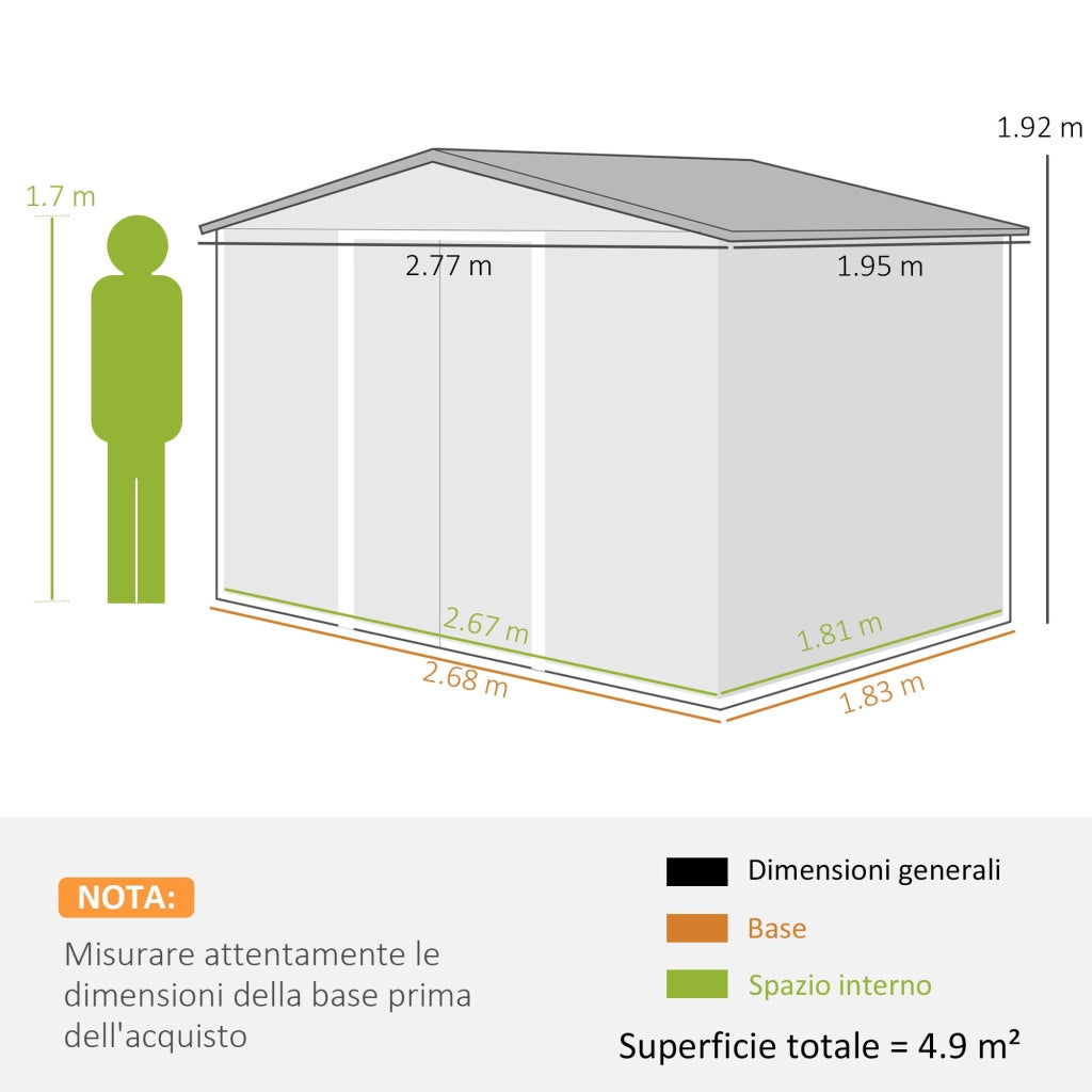 Casetta Box da Giardino Porta Attrezzi 277x195x192 cm con 2 Porte Scorrevoli Grigio Scuro