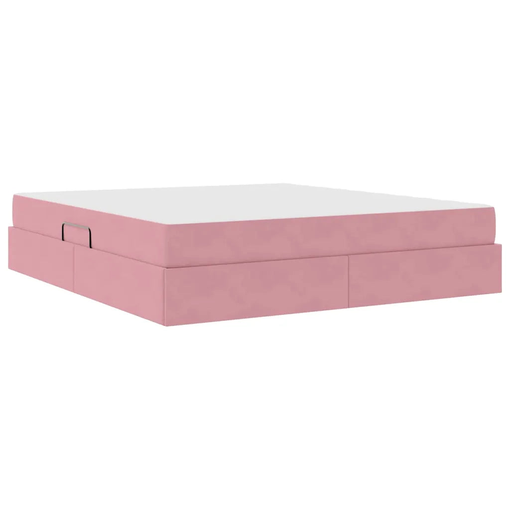 Letto con contenitore e materasso Rosa 160 x 200 cm Velluto