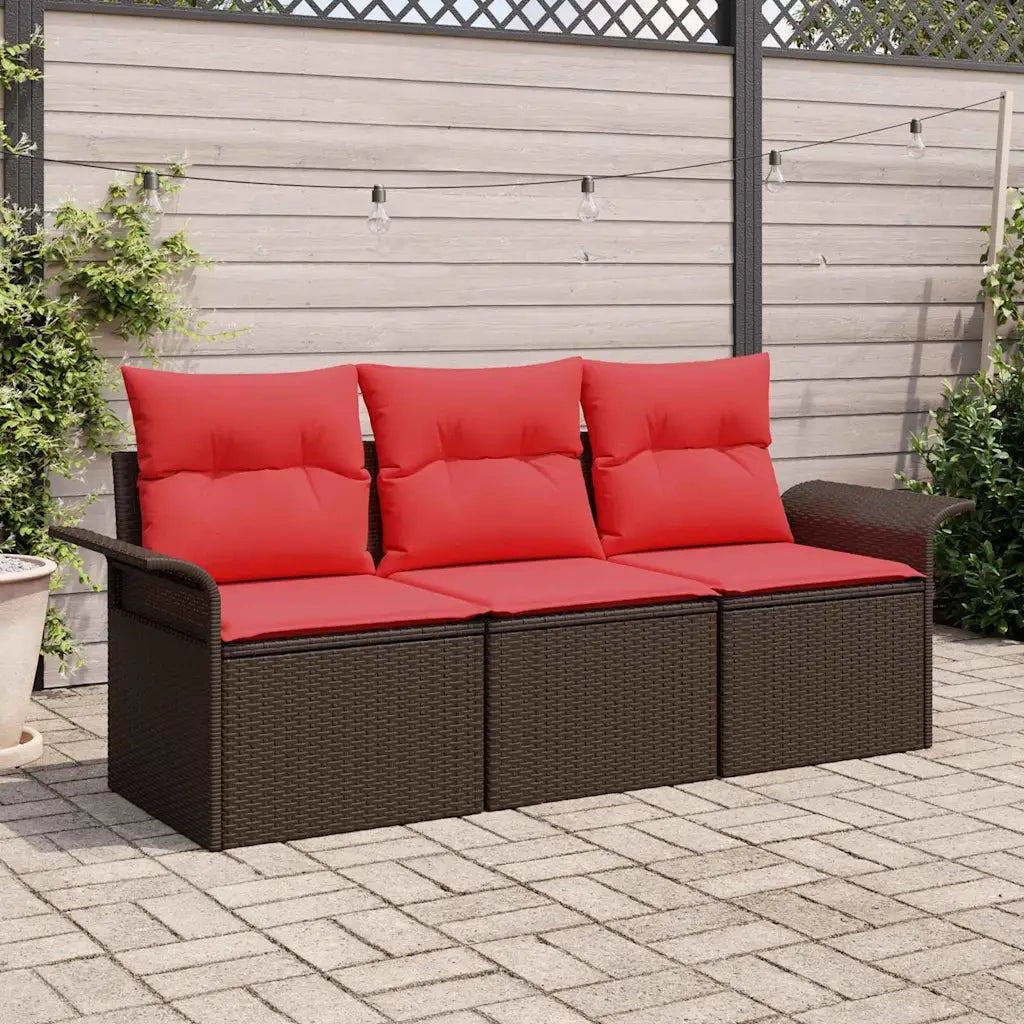 Set Divano da Giardino con cuscino 3 pz | Set Salotto da Giardino Marrone Poly Rattan