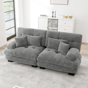 Divano modulare 220x77x81 cm con design cloud e braccioli imbottiti in chenille grigio