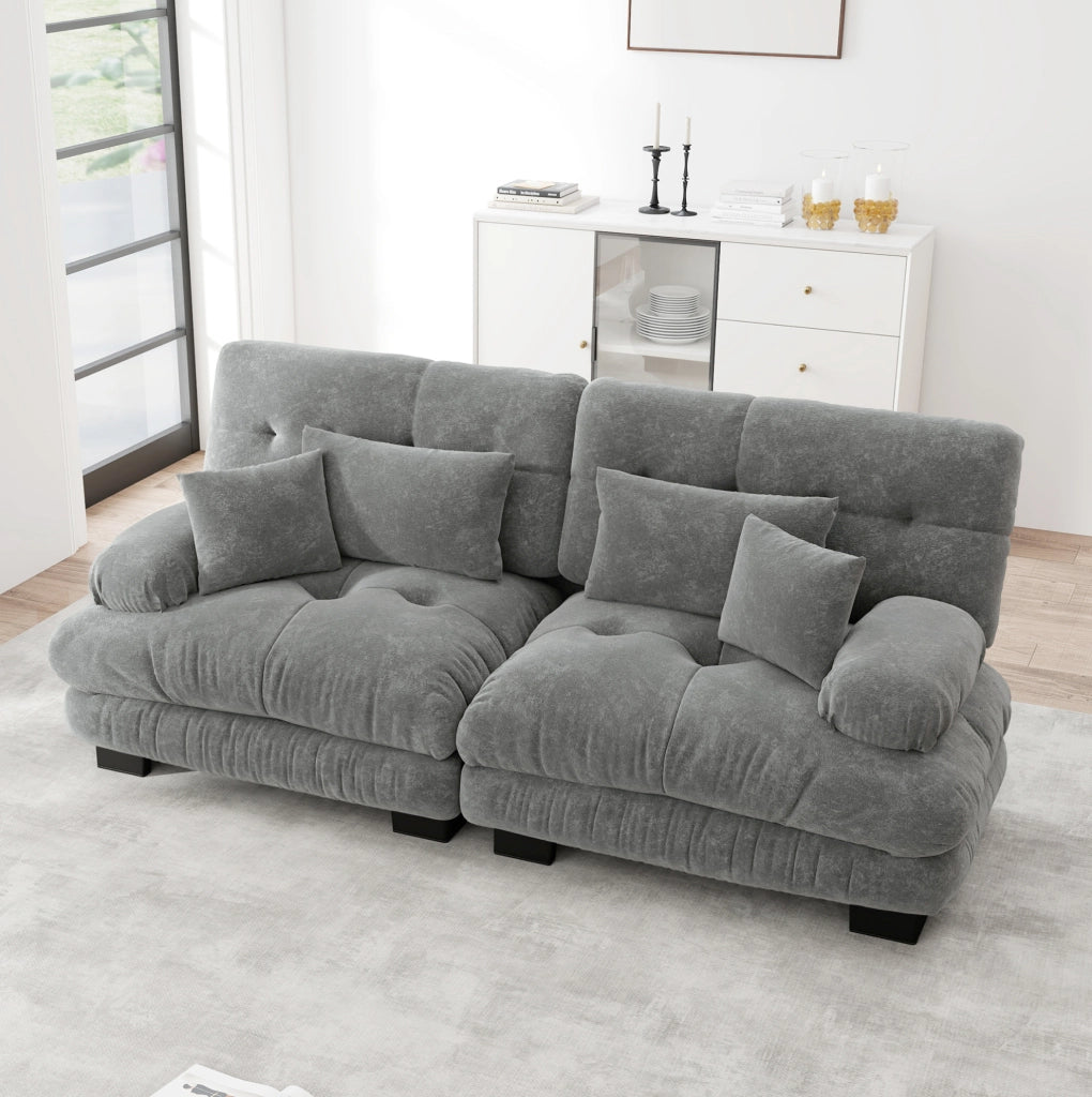 Divano modulare 220x77x81 cm con design cloud e braccioli imbottiti in chenille grigio