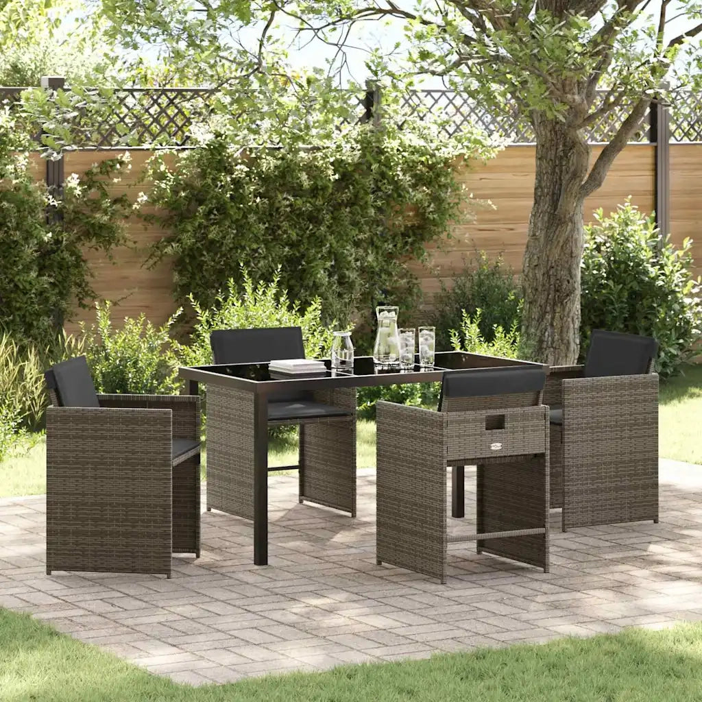 Set da Pranzo per Giardino con cuscino 5 pcs Grigio polyrattan