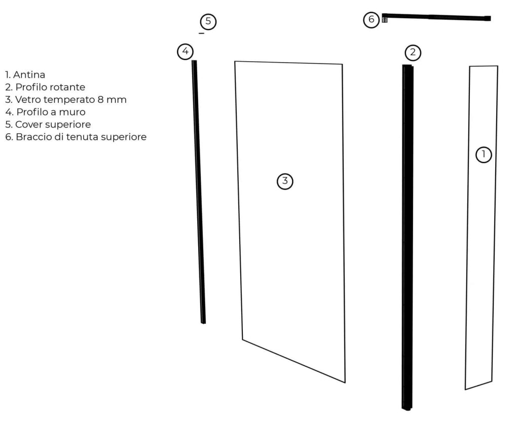Parete Doccia Walk-In 120 cm + Antina 40 cm in Cristallo Trasparente 8mm H200