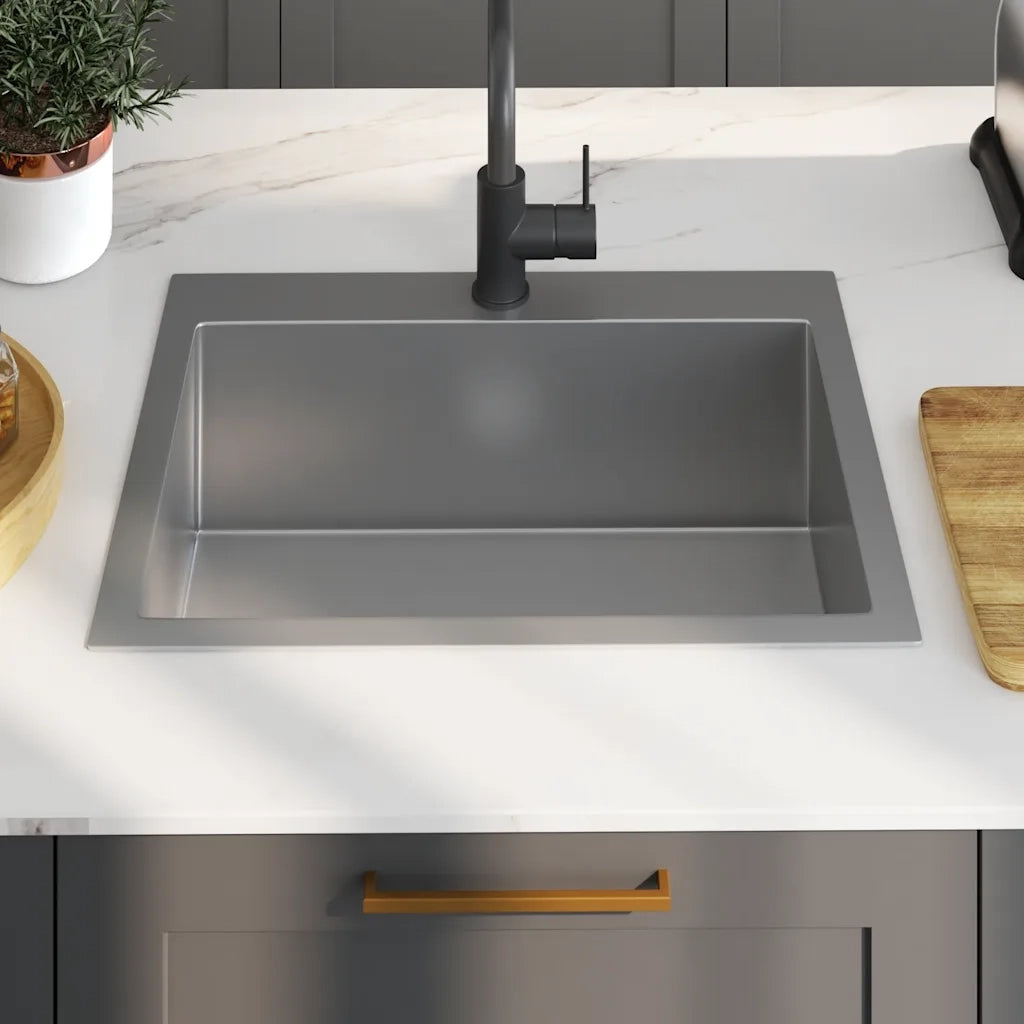 Lavello da Cucina Lavorato a Mano-Lavandino-Lavabo in Acciaio Inox 148601