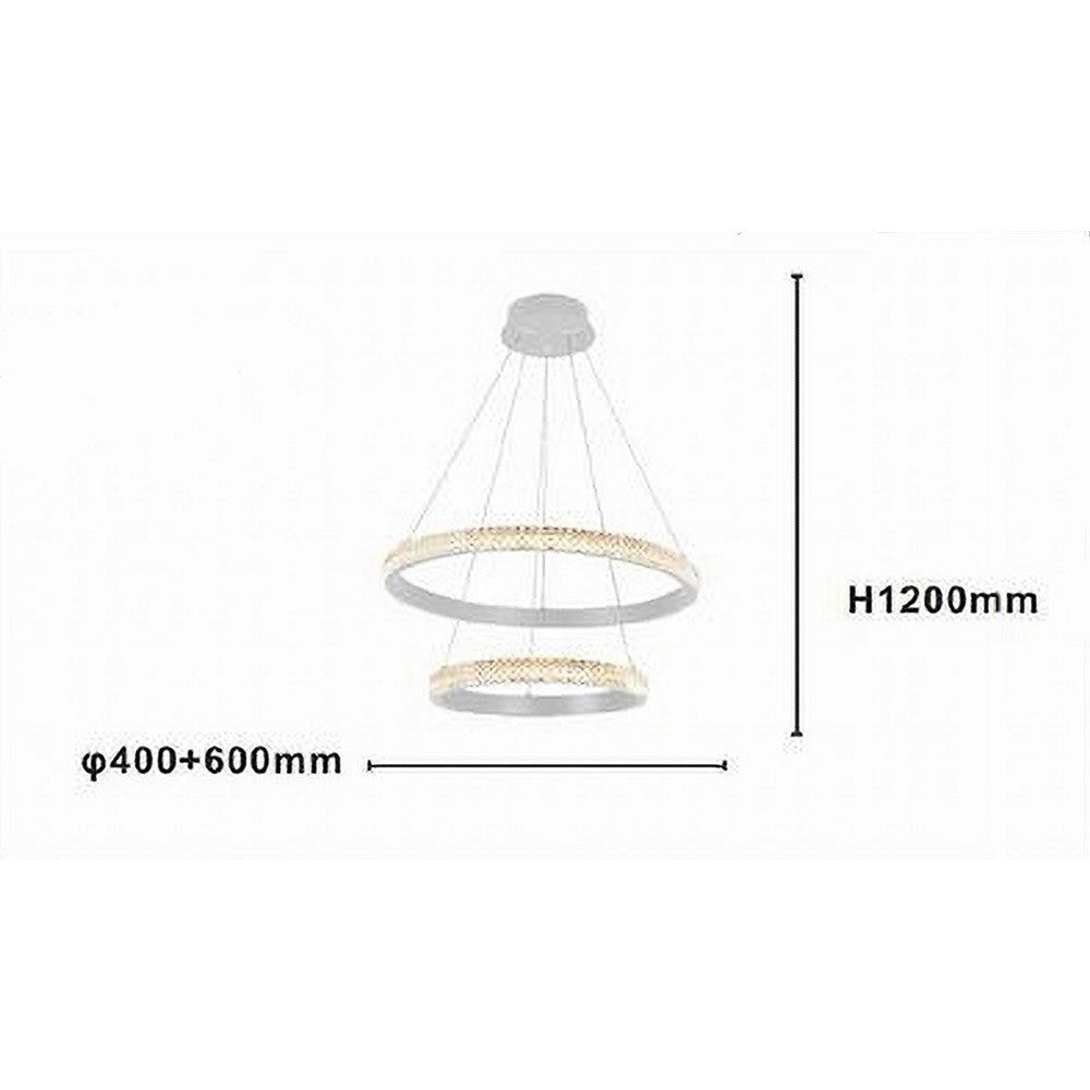 Trade Shop - Lampadario Sospensione Led 60 W 2 Cerchi Anelli Cristallo Telecomando Bianco 31951 -