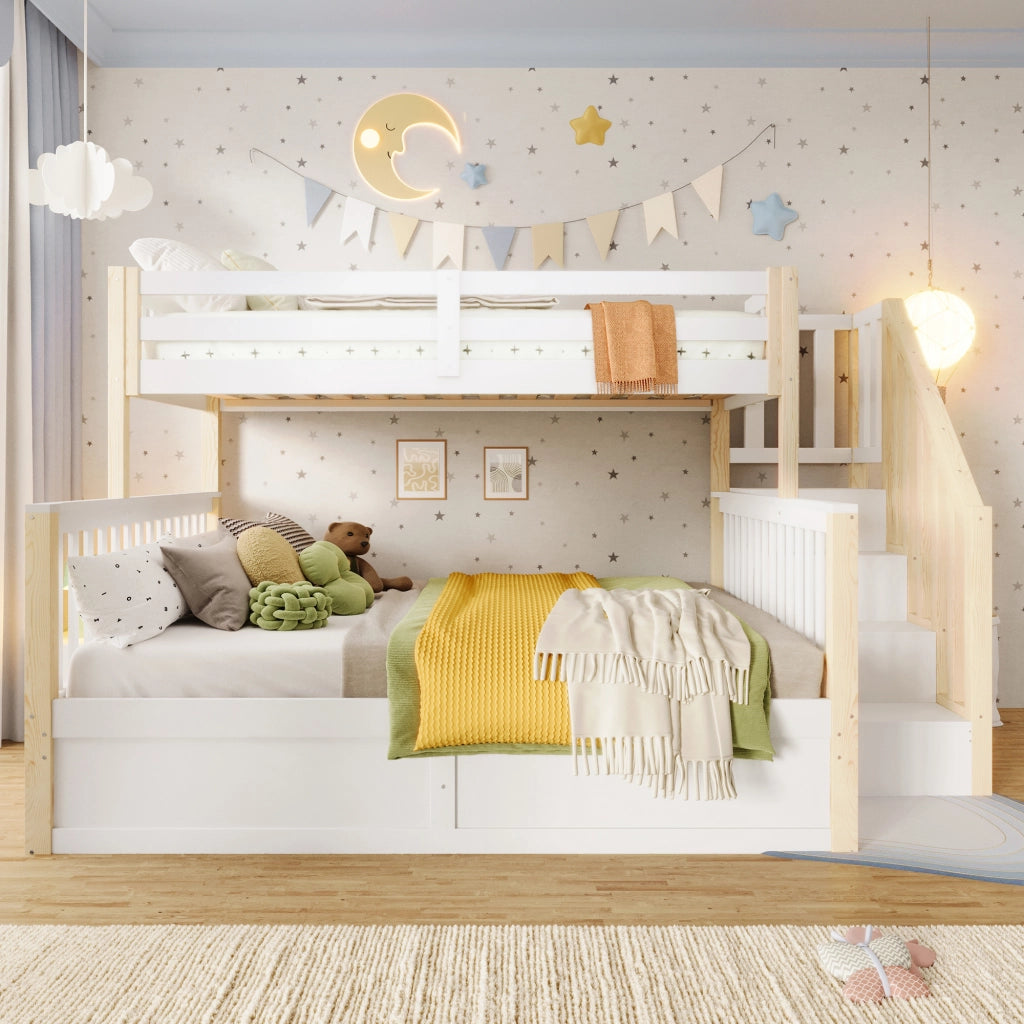 LETTO a castello 90x200 cm+140x200 cm in pino e MDF bianco/naturale