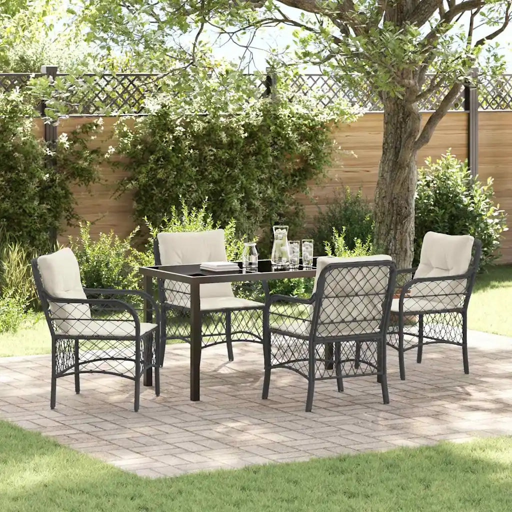 Set da Pranzo per Giardino con cuscino 5 pcs Nero polyrattan 3380199