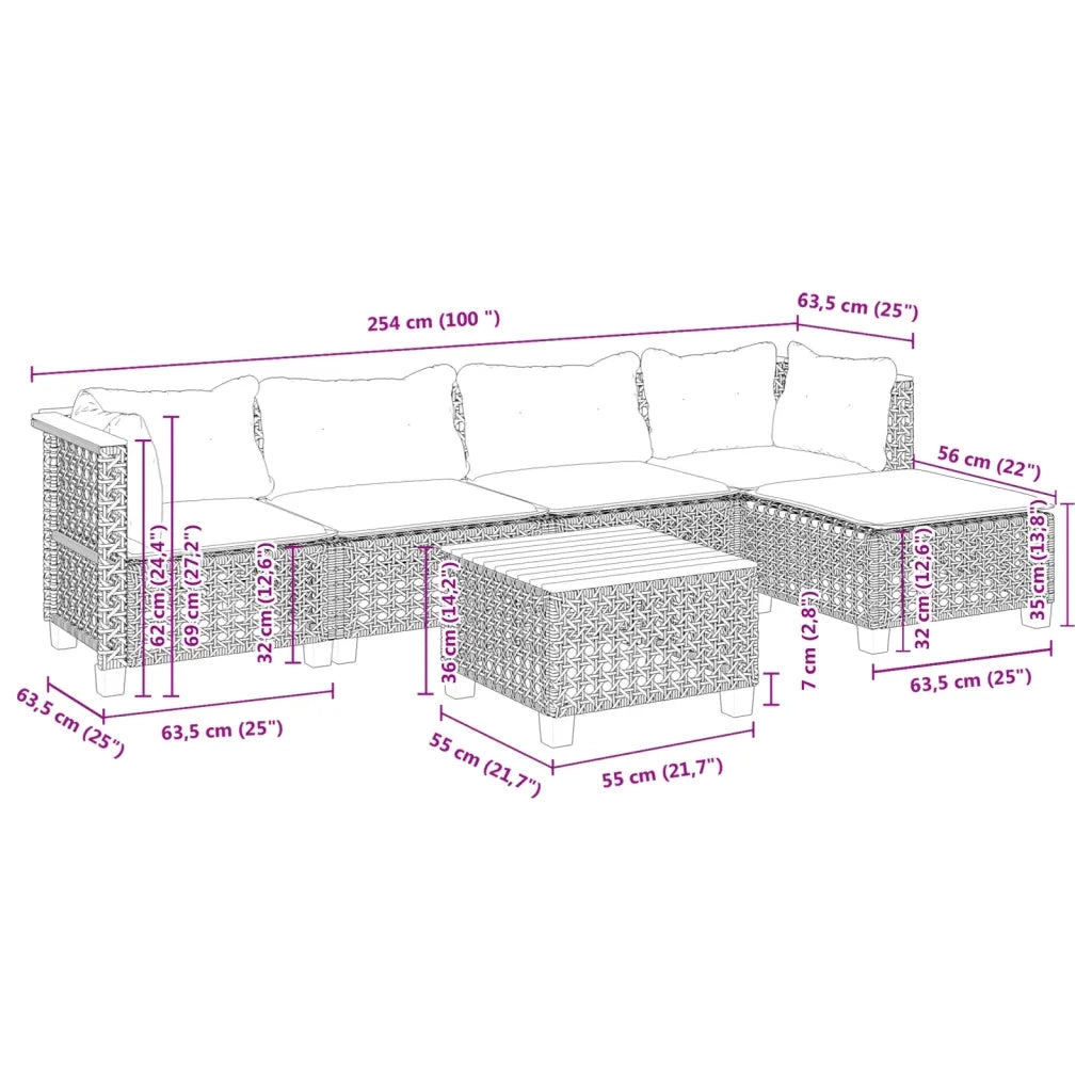 Set Divano da Giardino 6 pz con Cuscini Nero in Polyrattan 3261794