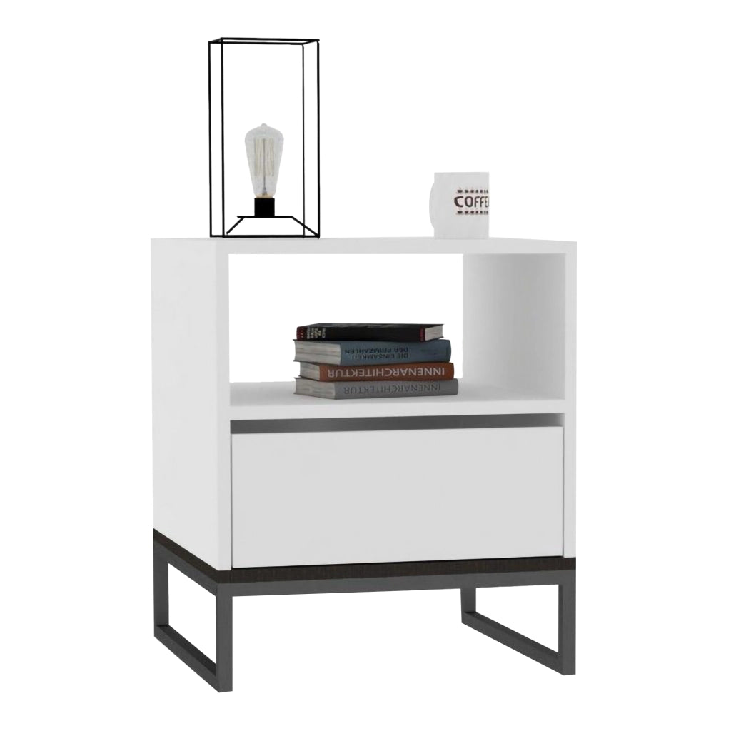 Compatri, Comodino un Ripiano, 51x51x61h cm Bianco