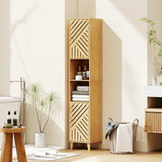 MOBILE COLONNA BAGNO CON 2 ARMADIETTI E 2 RIPIANI CON SCAFFALE REGOLABILE, IN BAMB¨ E TRUCIOLATO, 32X30X170 CM