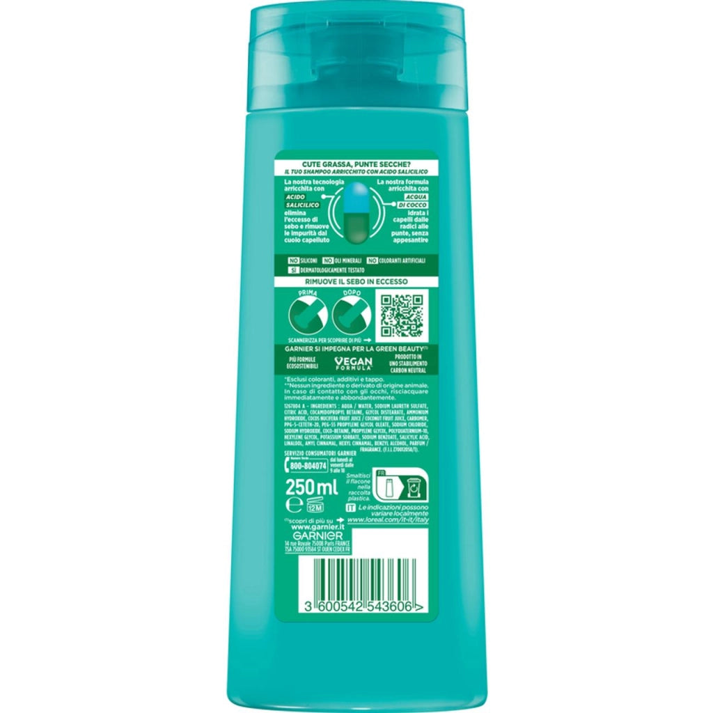 GARNIER FRUCTIS SHAMPOO 250 ML PURE NON-STOP COCONUT WATER RIMUOVE IL SEBO IN ECCESSO