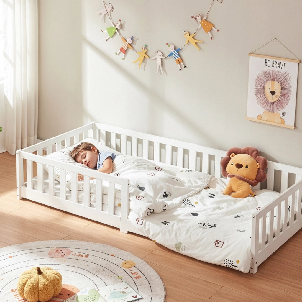 Letto Montessori per Cameretta Tanna in Legno di Pino 90 x 200 cm - Bianco [en.casa]