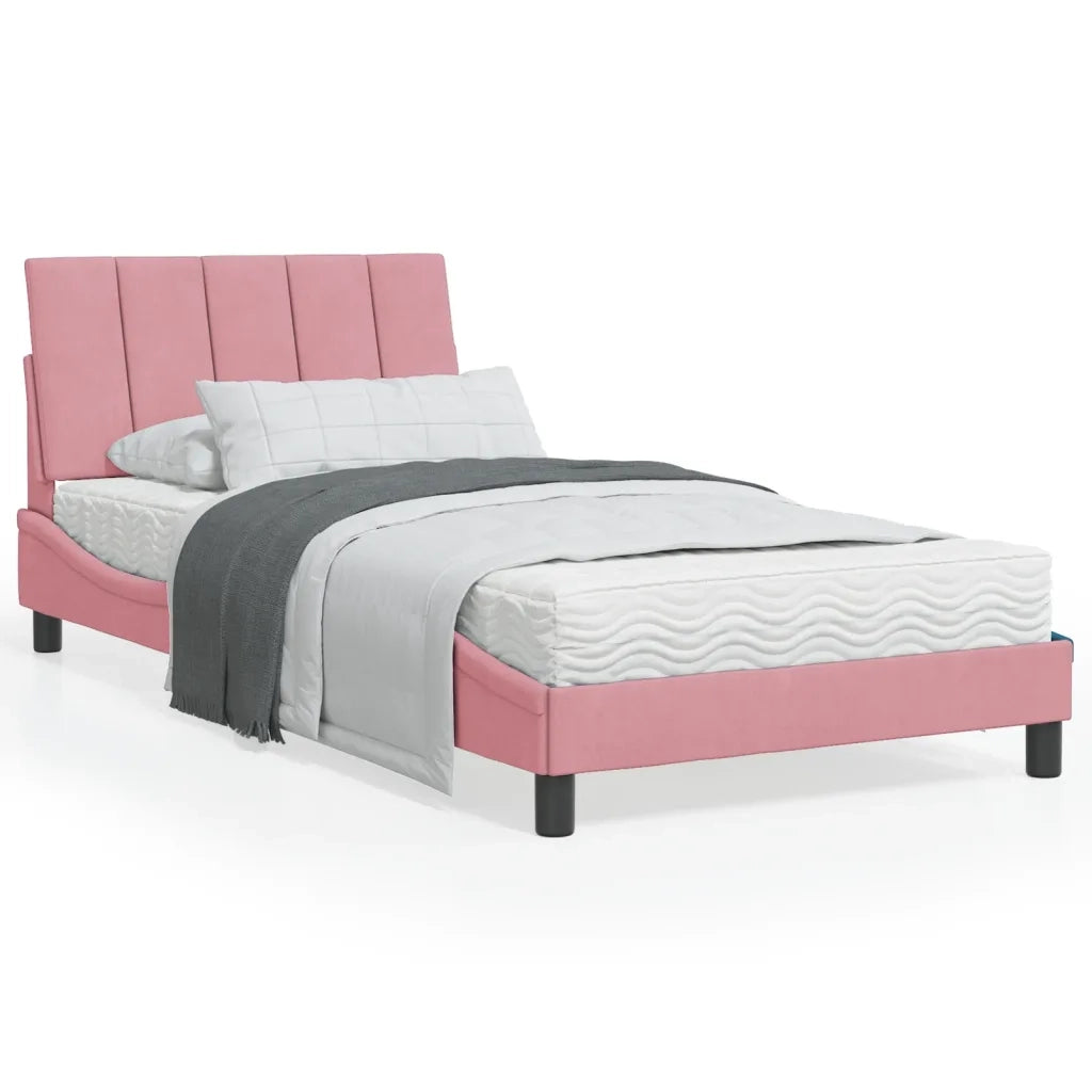 Letto con Materasso Hanko Rosa 100x200 cm in Velluto 3208585