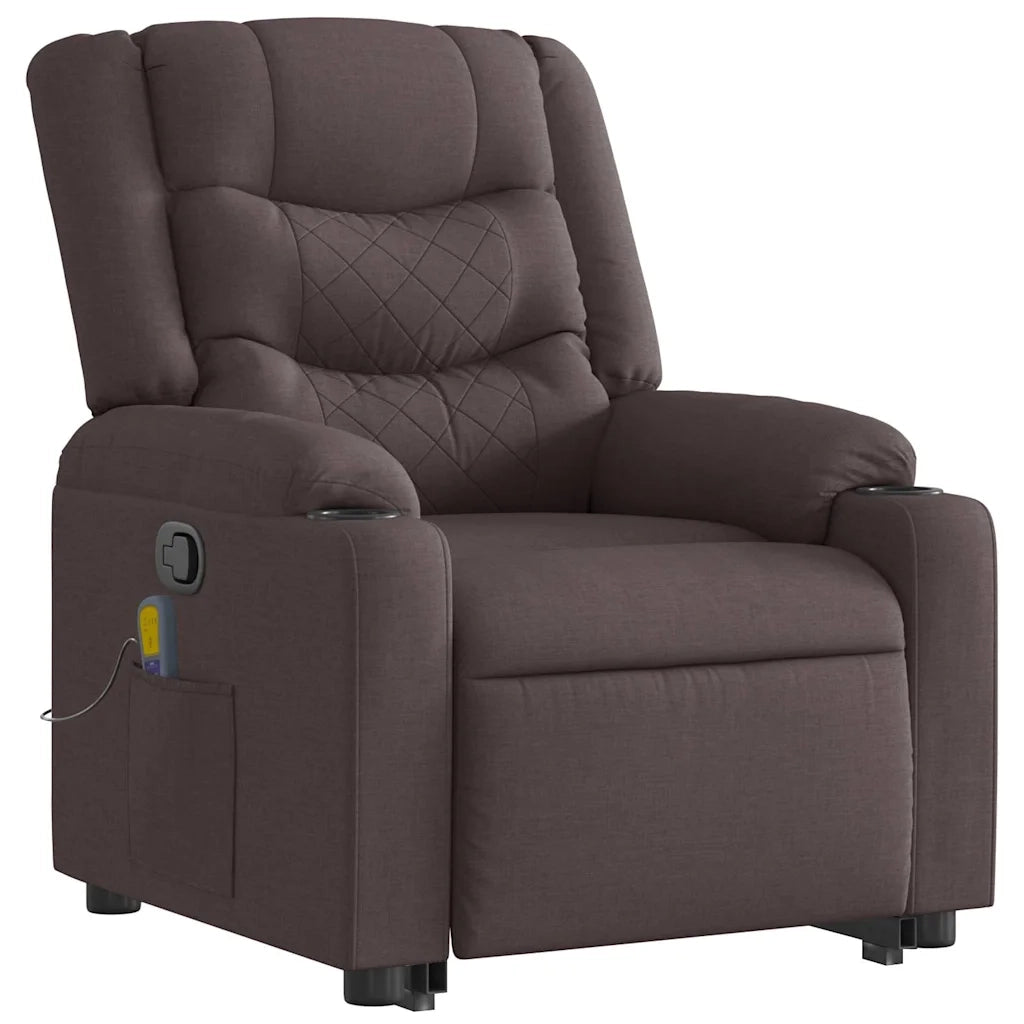Poltrona Alzapersona Massaggi Reclinabile Marrone Scuro Tessuto 3310270