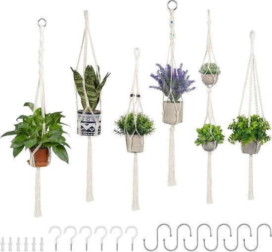 Set di 6 Pendenti per Piante in Cotone Naturale per Fioriere e Piante Decorazione Interna e Esterna su Soffitto Balcone e Parete Decorazione Boho in Beige