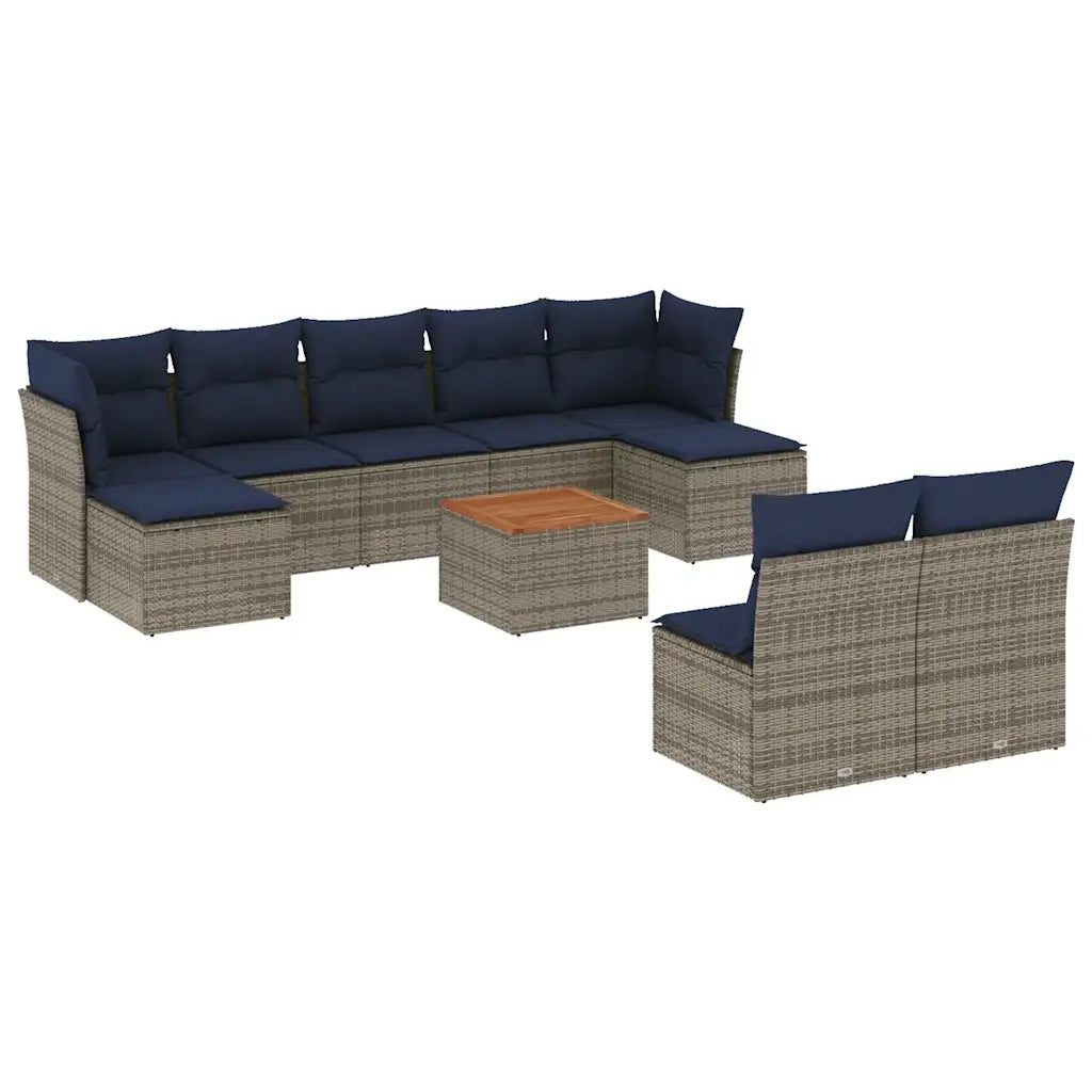 Set Divani da Giardino 10 pz con Cuscini Grigio in Polyrattan 3256194