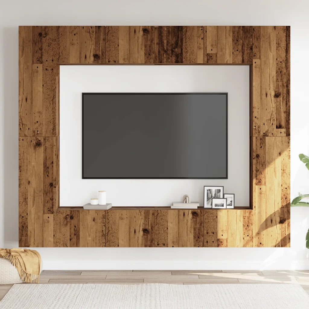 Set Mobile TV 8 pz Montato a Parete Legno Antico in Truciolato 3328953