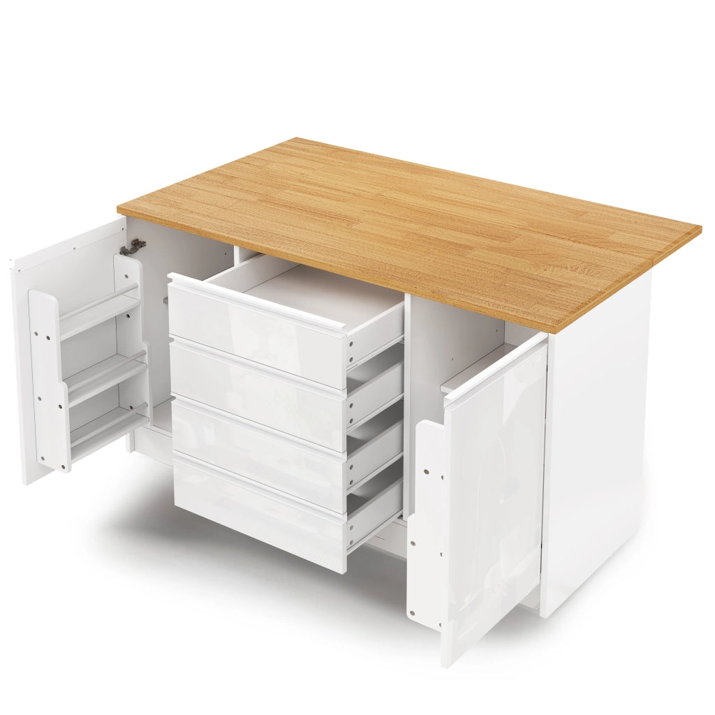 Isola Cucina con Piano Allungabile ¨C MINIMAL ¨C Bianco, 4 Cassetti, 2 Ante, 140 cm