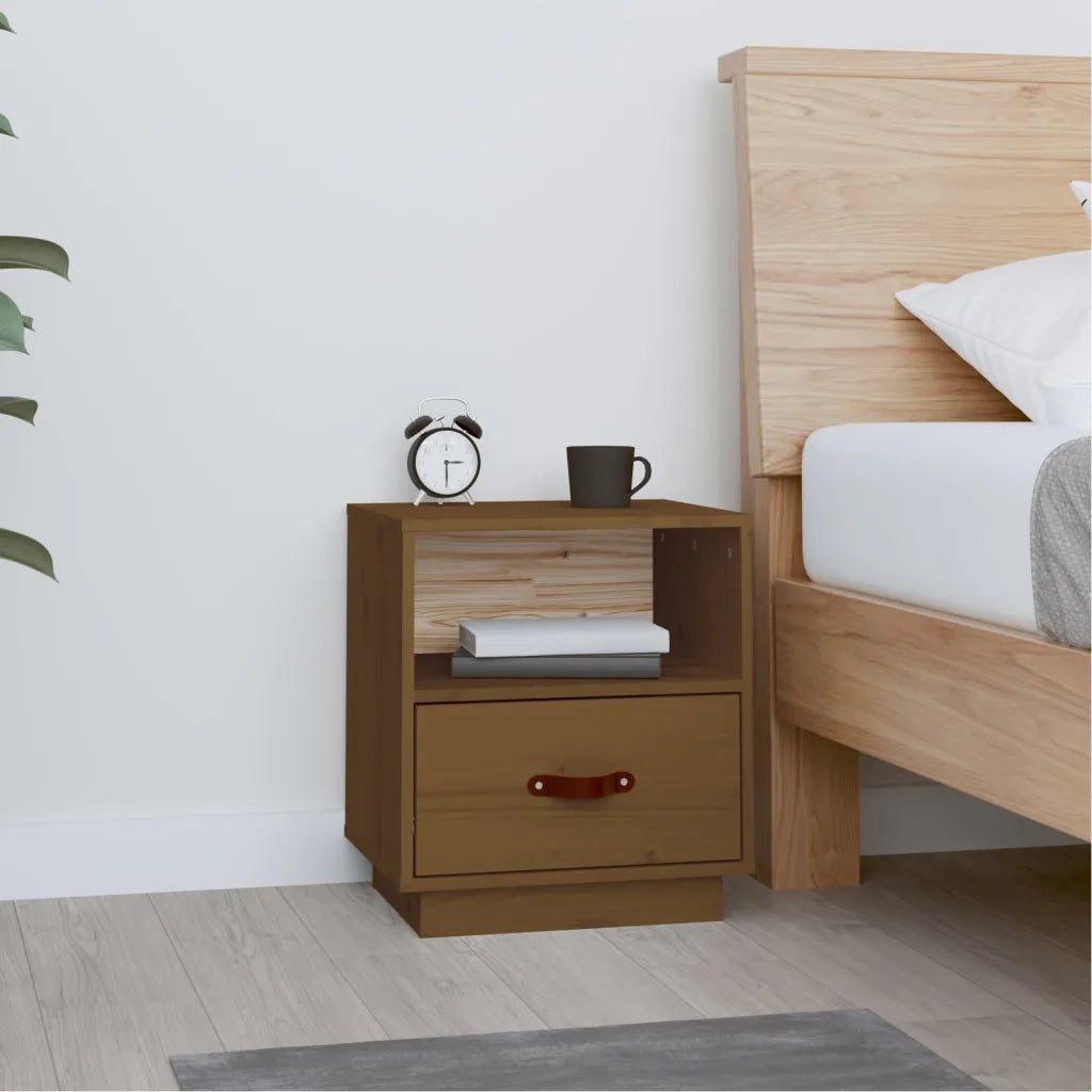 Comodino-Tavolino da notte Marrone Ambrato 40x34x45 cm in Legno Massello di Pino 869381