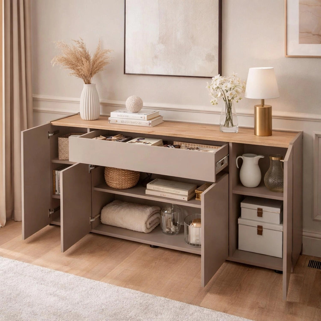 Credenza Moderna Madia Con 4 Ante E 1 Cassetto Mobile Contenitore Per Sala Da Pranzo Soggiorno Design Senza Maniglie Elegante Capiente 170 X 85 X 40 Cm Congo E Rovere
