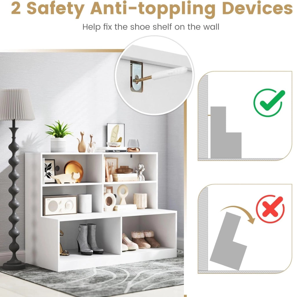 Scarpiera con Seduta, Mobile d'Ingresso 2 in 1 con Kit Antiribaltamento, Panchina per Cambio Scarpe, Stile Moderno Organizzatore a 6 Cubi per Ingresso, Soggiorno, Corridoio, Bianco