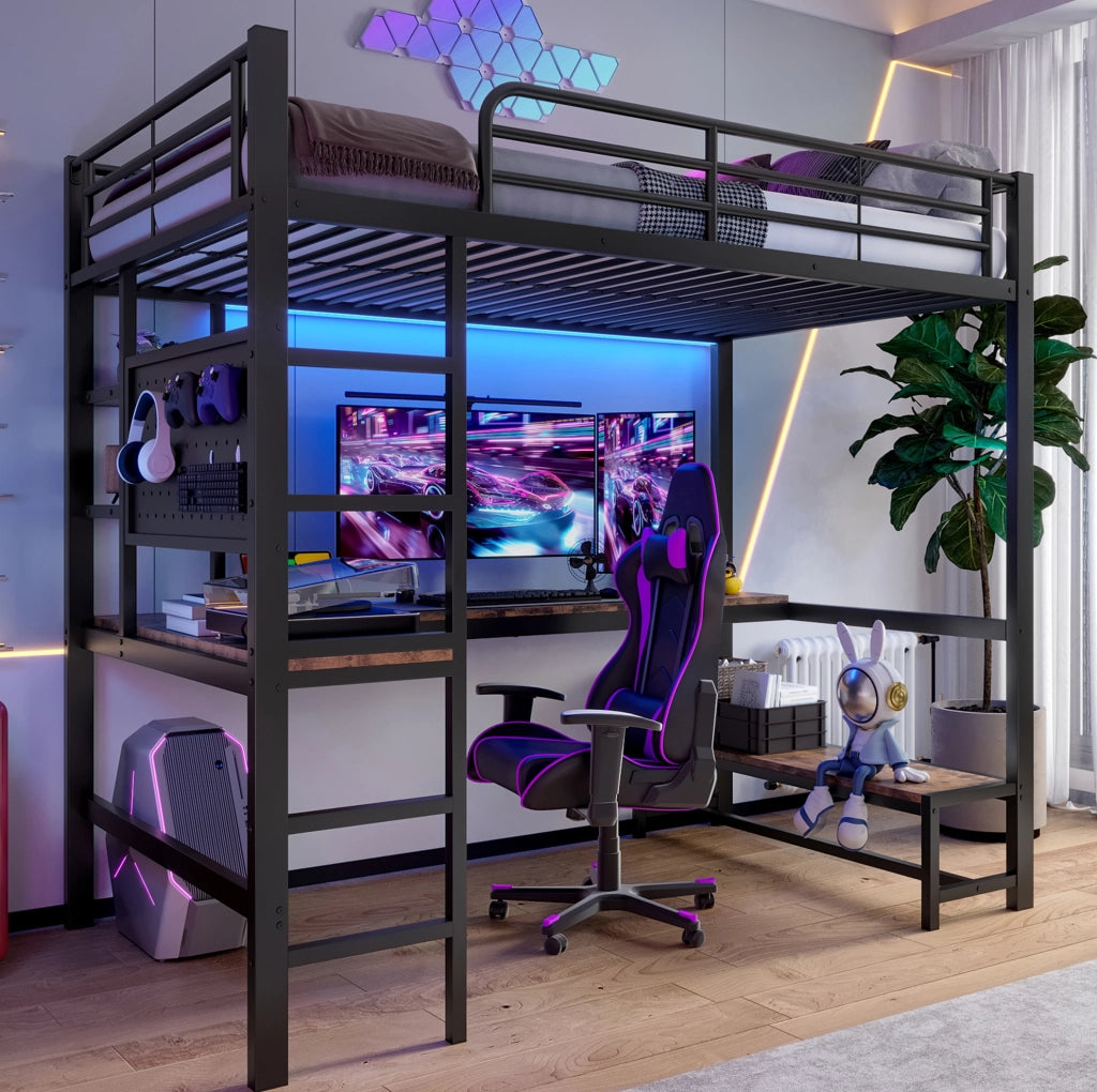 Letto a soppalco 90x200 cm con scrivania, LED e USB-C
